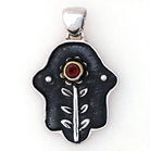 Hamsa Floral Necklace with Garnet