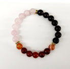 (Grief & Loss) Carnelian Banded, Rose Quartz and Quartz Smoky 8mm Bead Bracelet On Top View