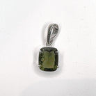 Moldavite faceted Pendant with Sterling Silver front