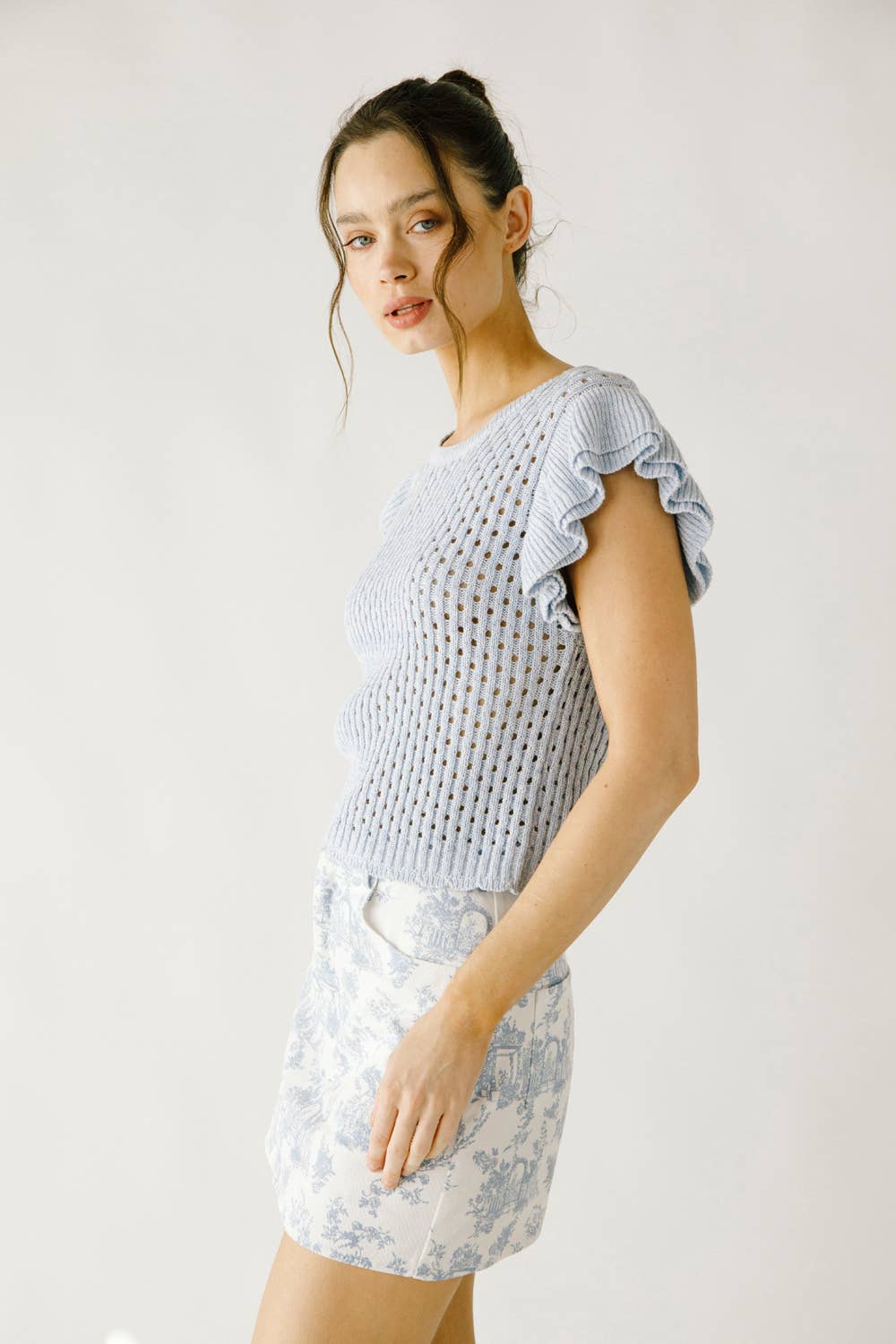 Blue Skies Lasercut Knit Top Side Detail