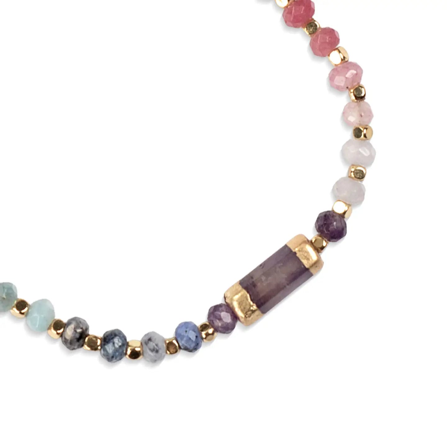 Necklace with multicolored beads on a white background