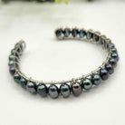 Pearls Peacock Blue Bangle Bracelet 18KT White Gold Overlay Top View