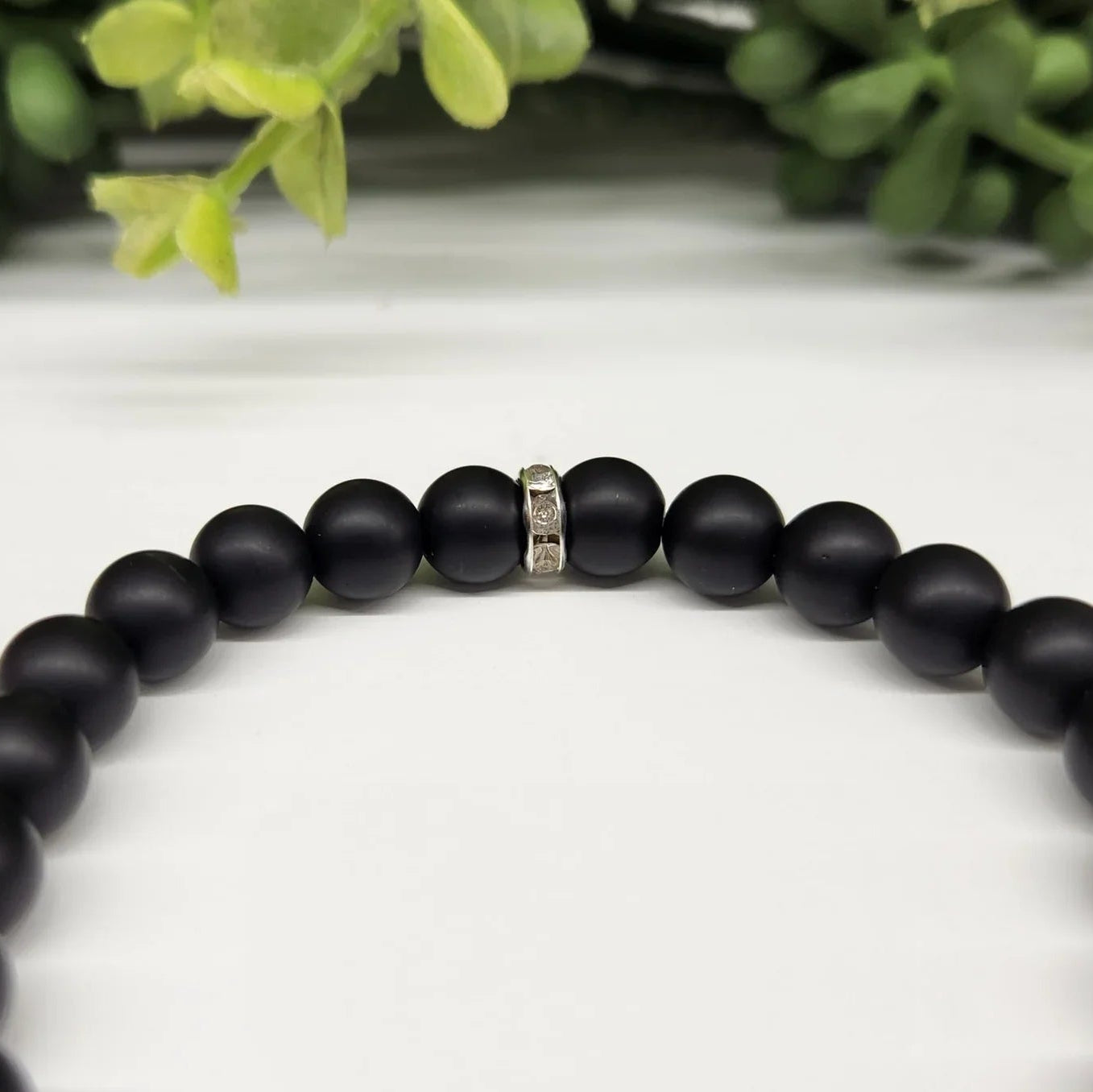 Hematite & Obsidian Matte 6mm Smooth Bead Stretch Bracelet Side View
