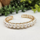 Pearls White Bangle Bracelet 18KT Yellow Gold Overlay Top View