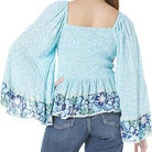 Sky Smocked Bodice Wide Sleeve Top Back View