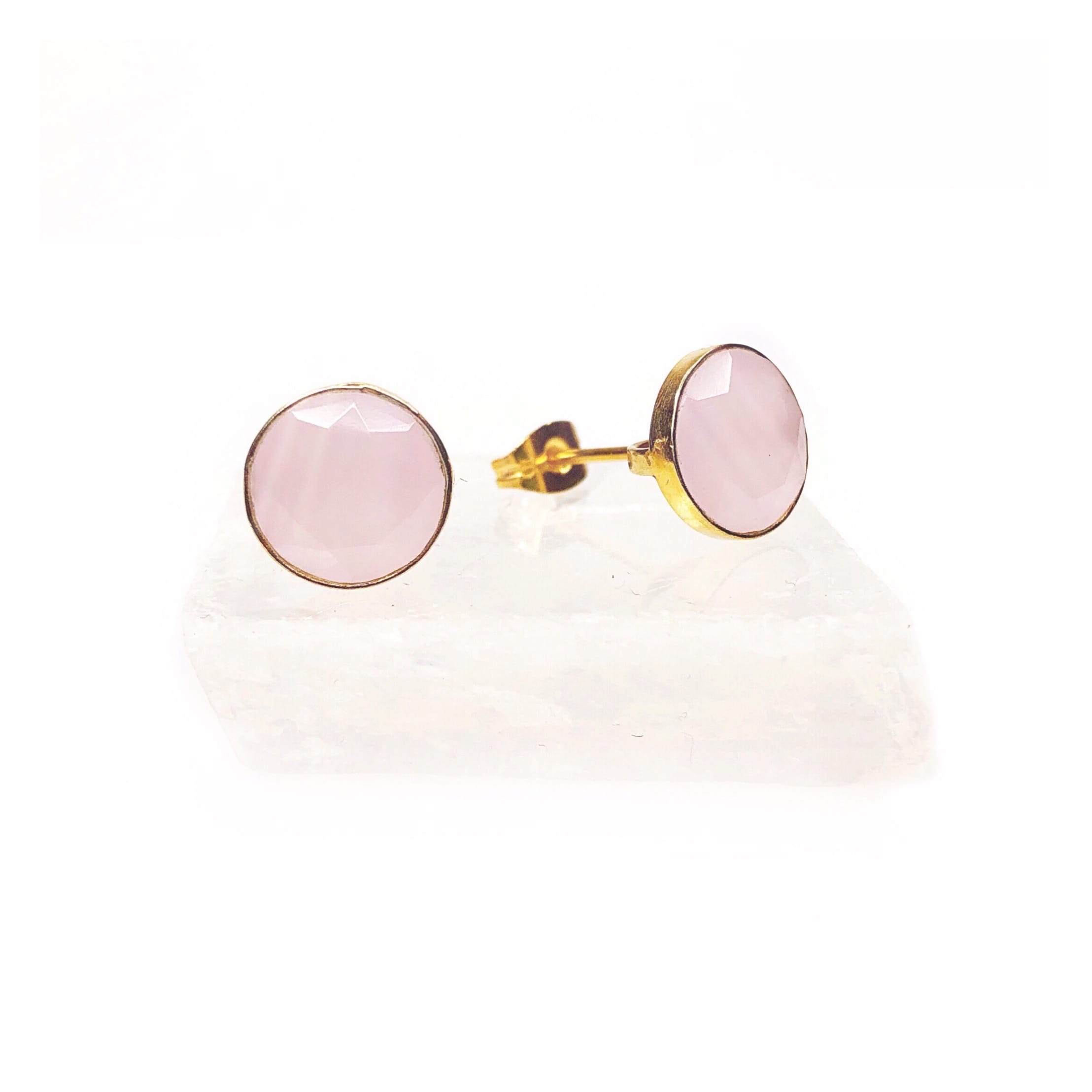 With Love Round Rose Quartz Stud Earrings