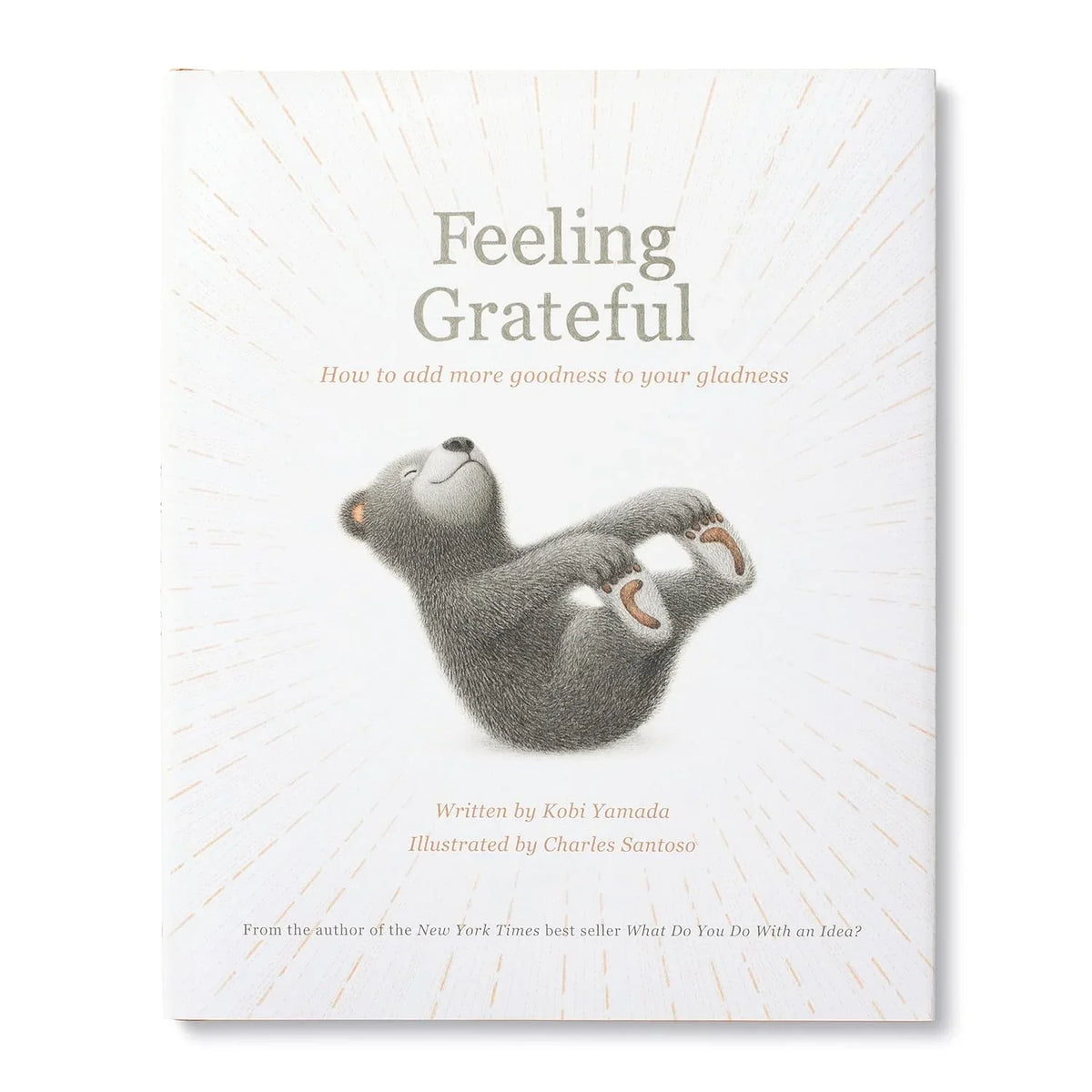 Book titled 'Feeling Grateful' with a bear illustration on a white background