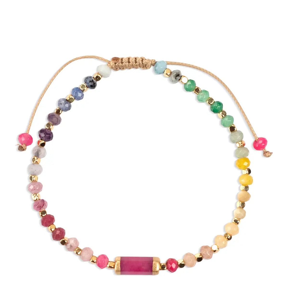 Multicolored beaded bracelet on a white background
