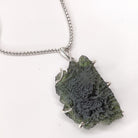 Moldavite Rough Necklace Sterling Silver Prong Setting front view