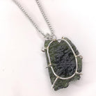 Moldavite Rough Necklace Sterling Silver Prong Setting rear view