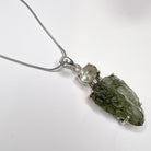 Moldavite Rough with Faceted Libyan Glass Necklace Sterling Silver angle view