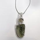 Moldavite Rough with Faceted Libyan Glass Necklace Sterling Silver back view