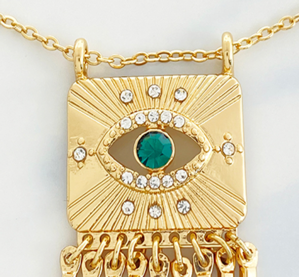 Very Close Up Talisman Gold Plated Evil Eye Medallion 