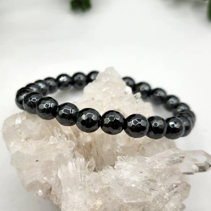 Hematite Faceted Bracelet On Stone