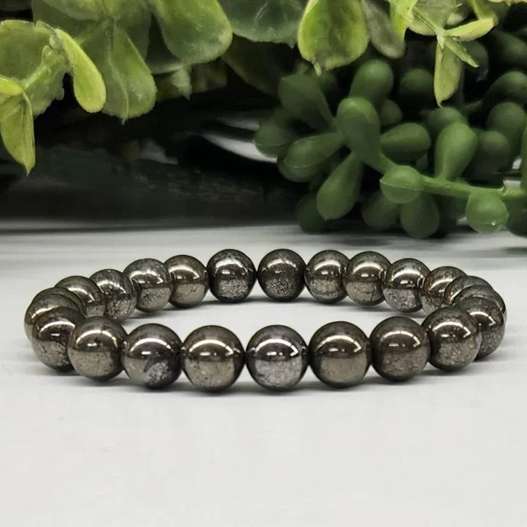 Pyrite Smooth Bead Stretch Bracelet Full View