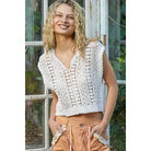 Beige Crochet Sleeveless V-Neck Top 2