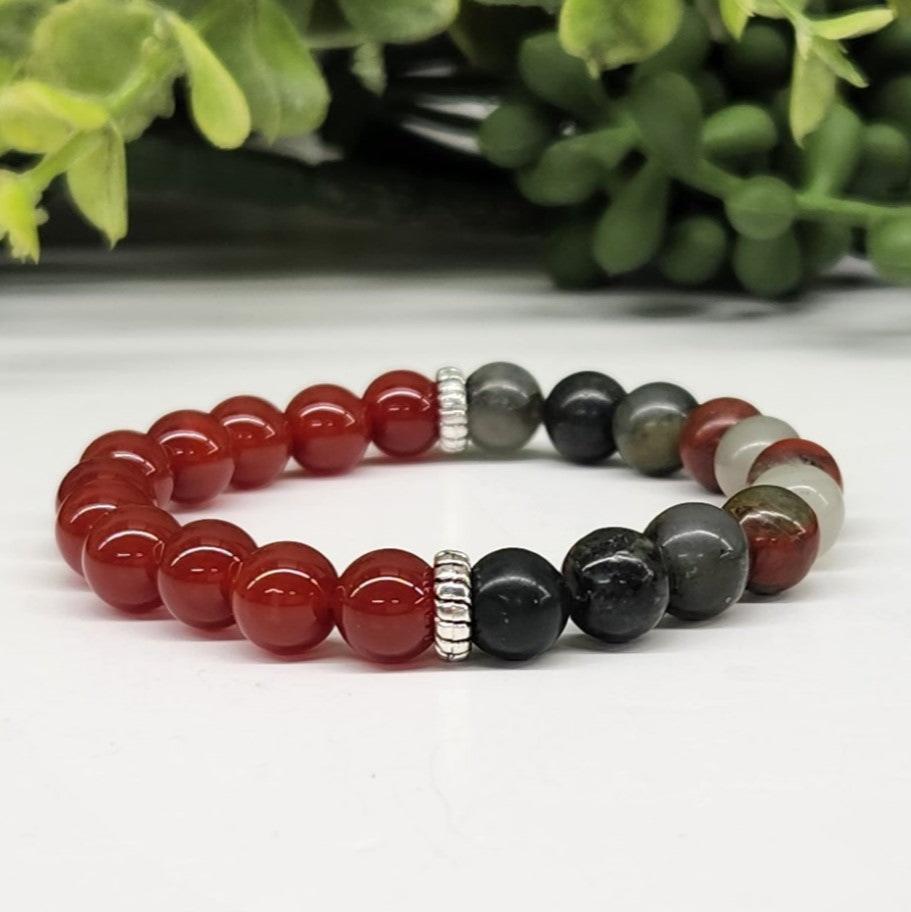 Carnelian and Bloodstone Stretch Bracelet