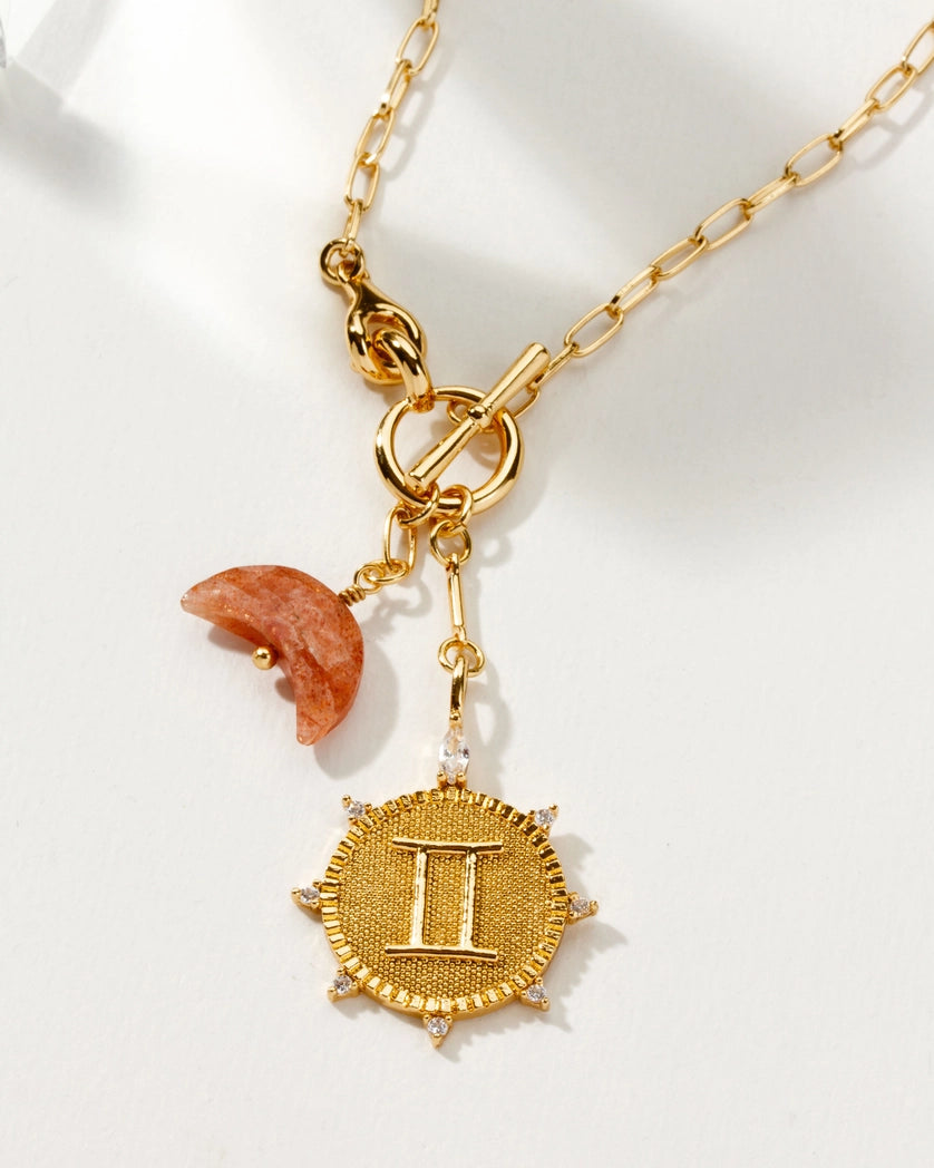 Gemini Front Toggle Necklace with Sunstone Charm