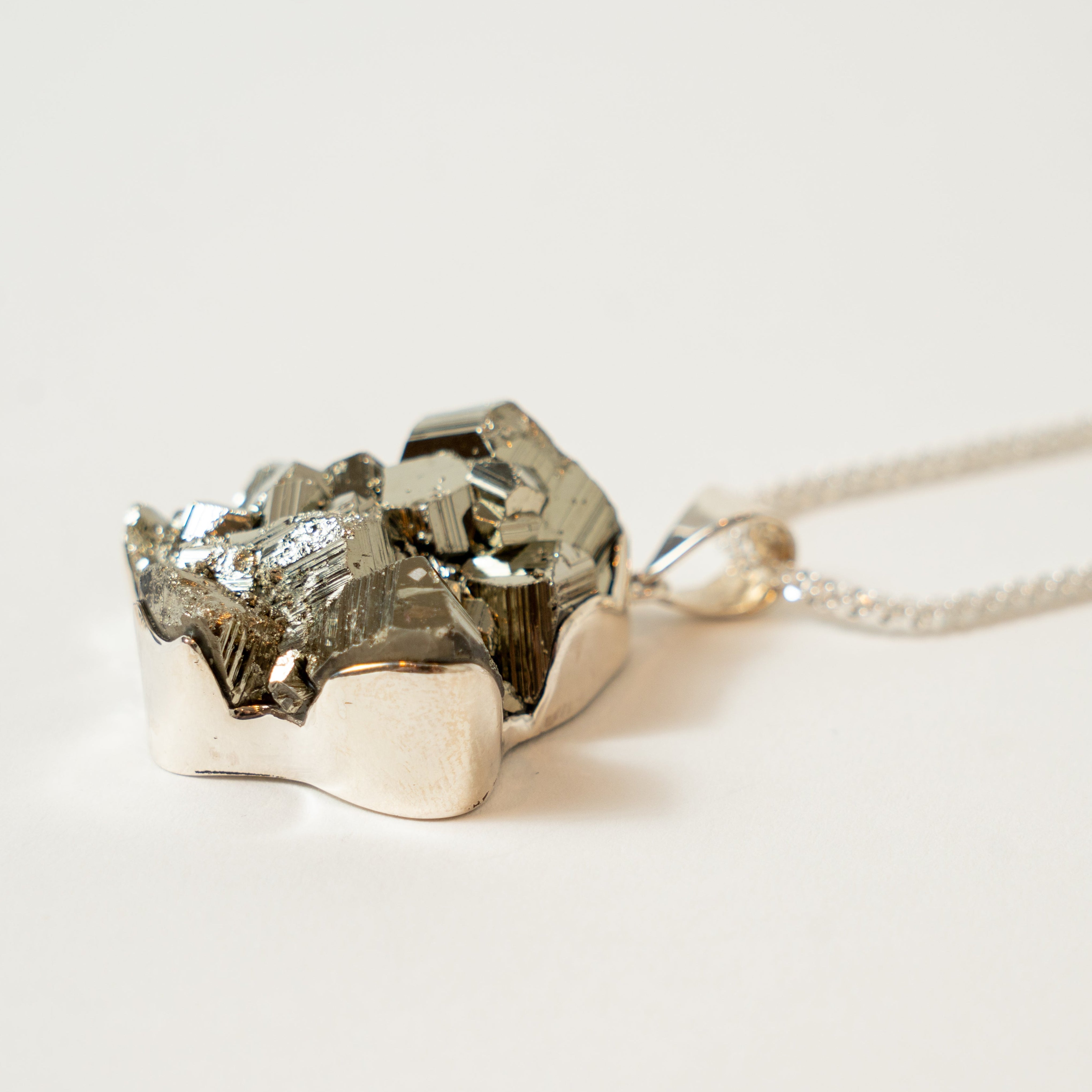 Pyrite Cluster Necklace Side View