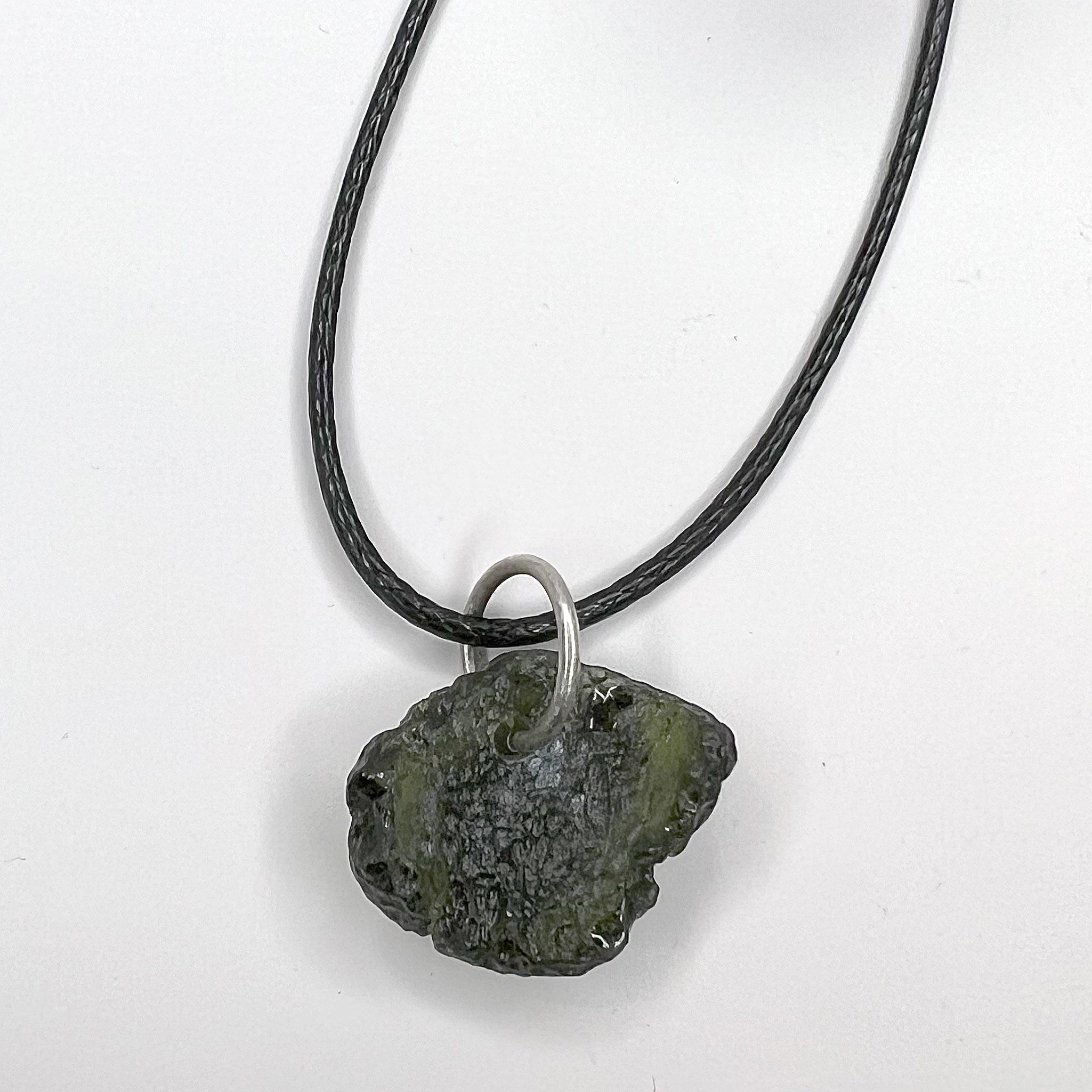 Moldavite Mega Pendant with Leather Cord alternate view