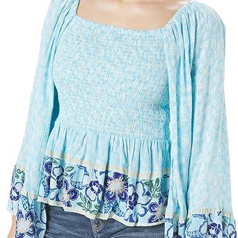 Sky Smocked Bodice Wide Sleeve Top Side