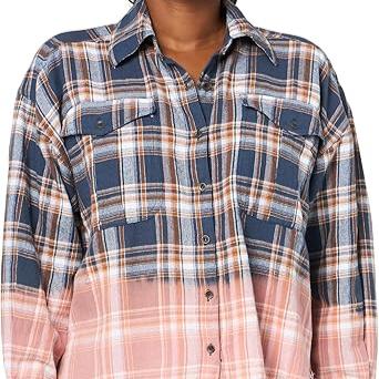 Navy Plaid Ombre Bleach Shirt