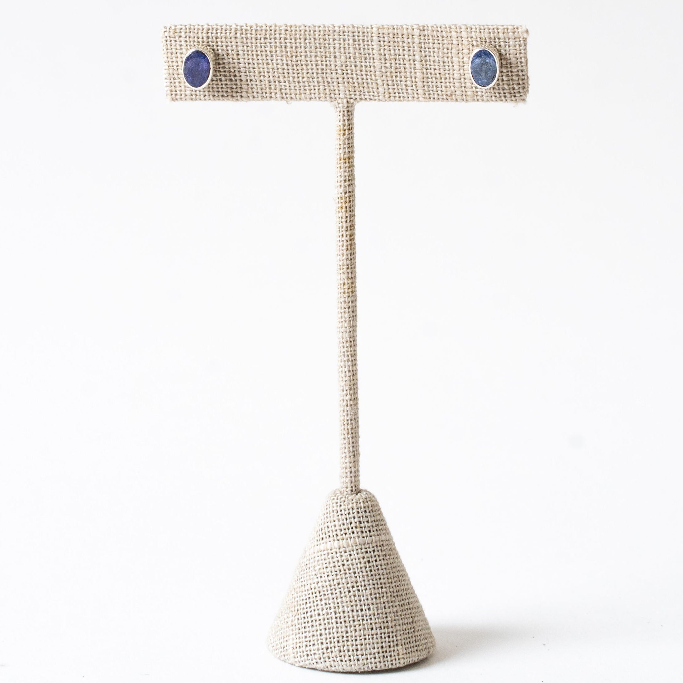 Tanzanite Faceted Oval Stud Earrings on Stand