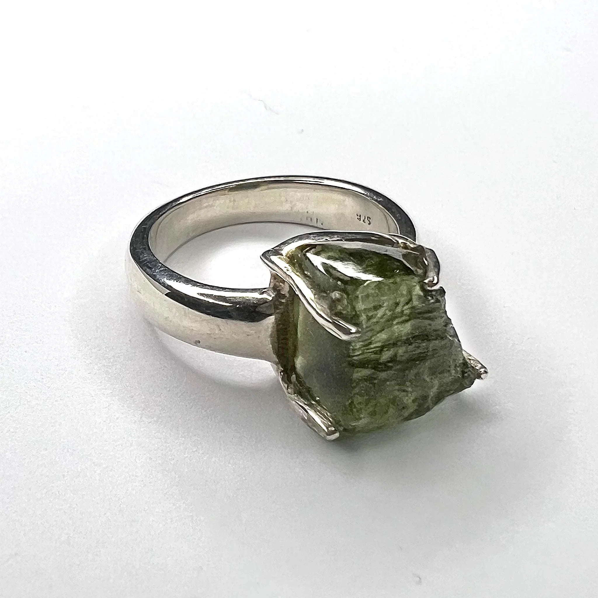 Natural Moldavite Ring angle view