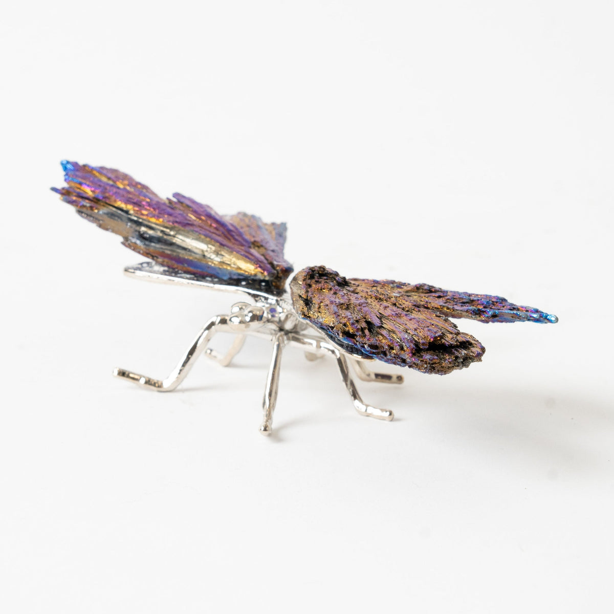 Rainbow Kyanatie Wintgs and Metallic Dragonfly figurine on a white background