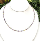Rainbow Fluorite Faceted Bead 3mm Necklace Silver Chain 17" Adjustable