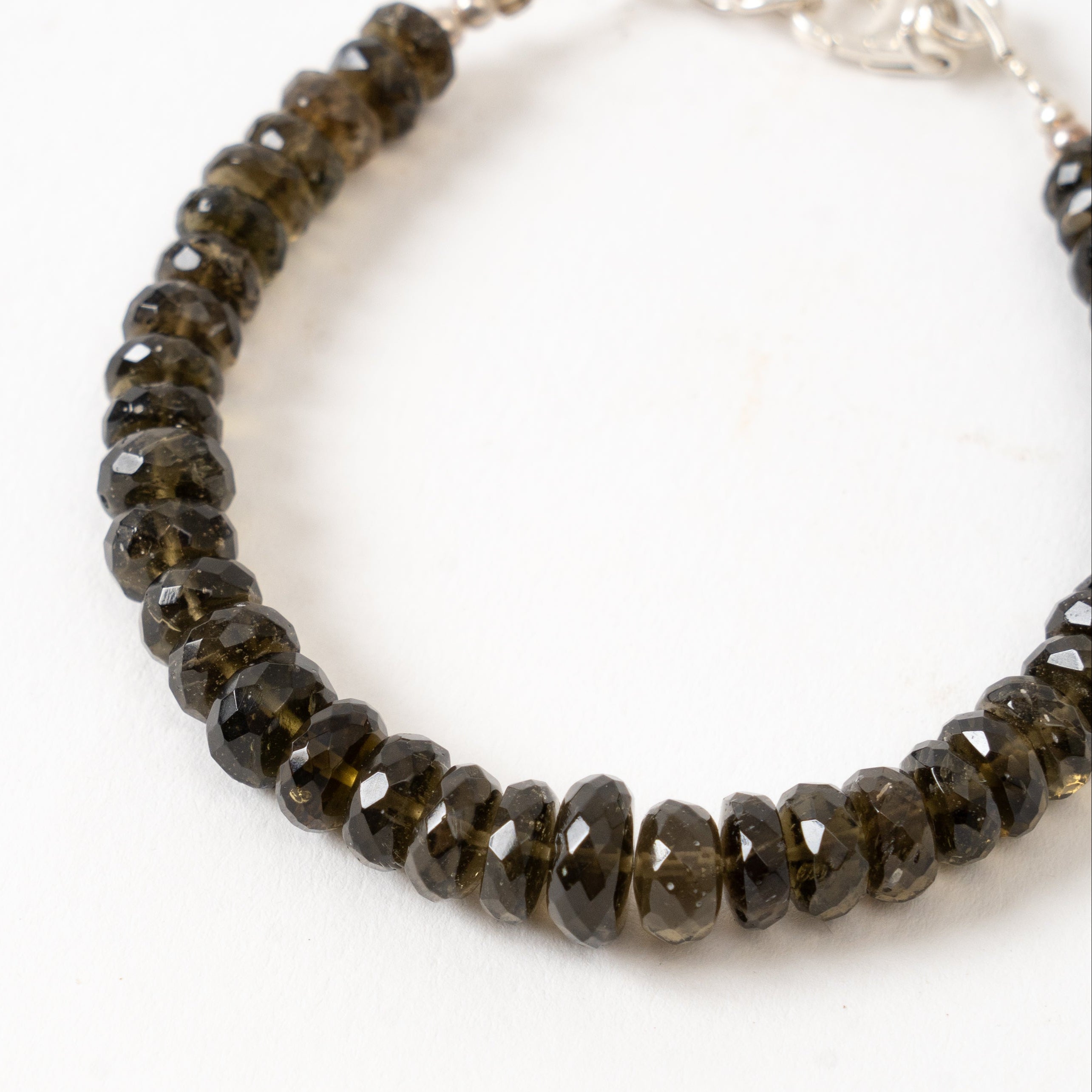 Moldavite Faceted Rondel Bracelet Close Up