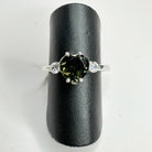 Moldavite Faceted Heart Ring with HD and Sterling Silver top view