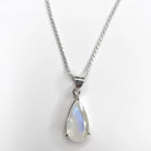 Rainbow Moonstone Faceted Teardrop Pendant Sterling Silver