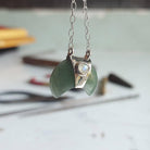 Jade and Rainbow Moonstone Crescent Moon Necklace Hanging