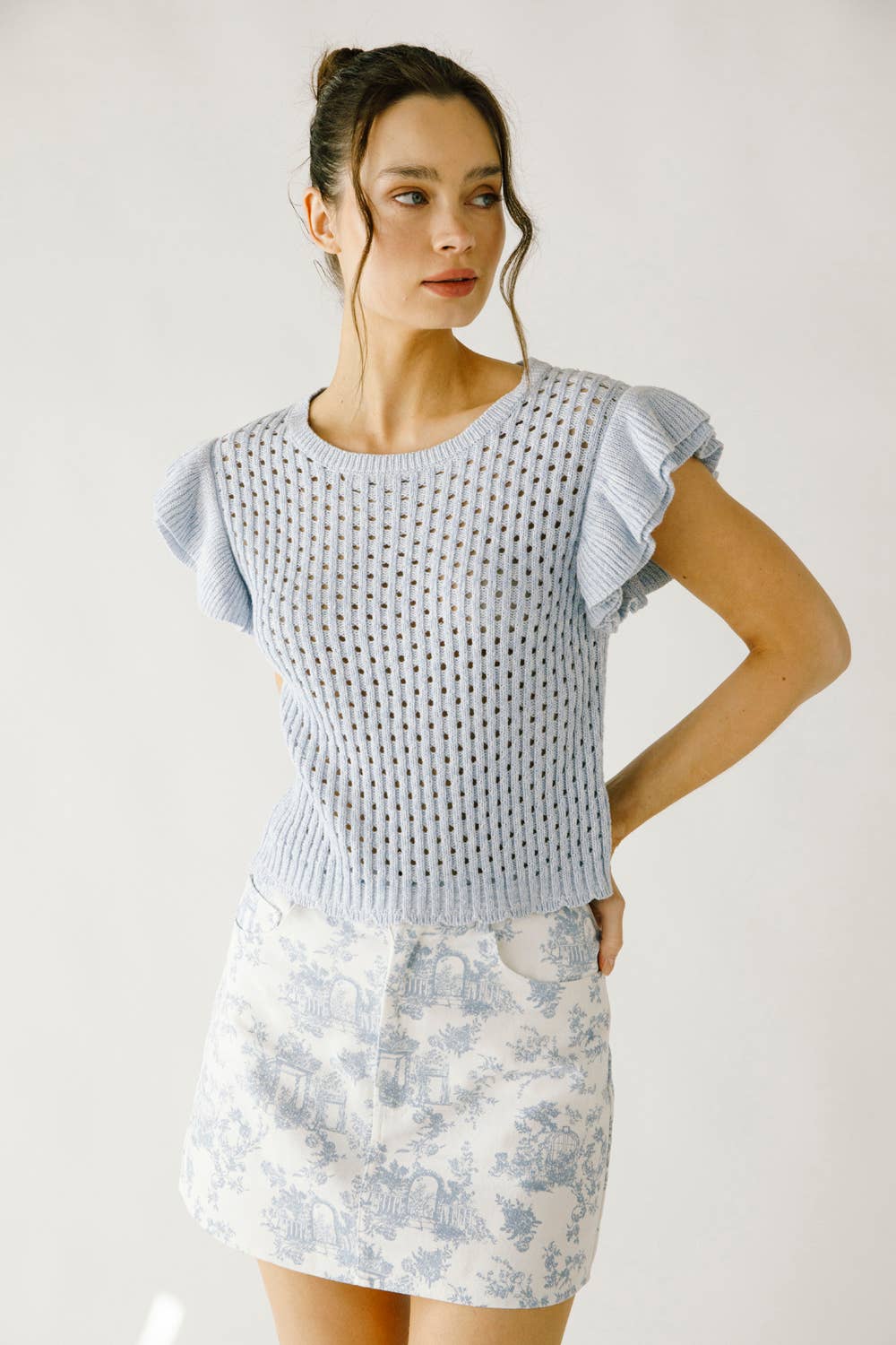 Blue Skies Lasercut Knit Top Side