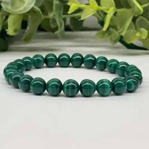 Malachite Smooth Bead Stretch Bracelet Full View
