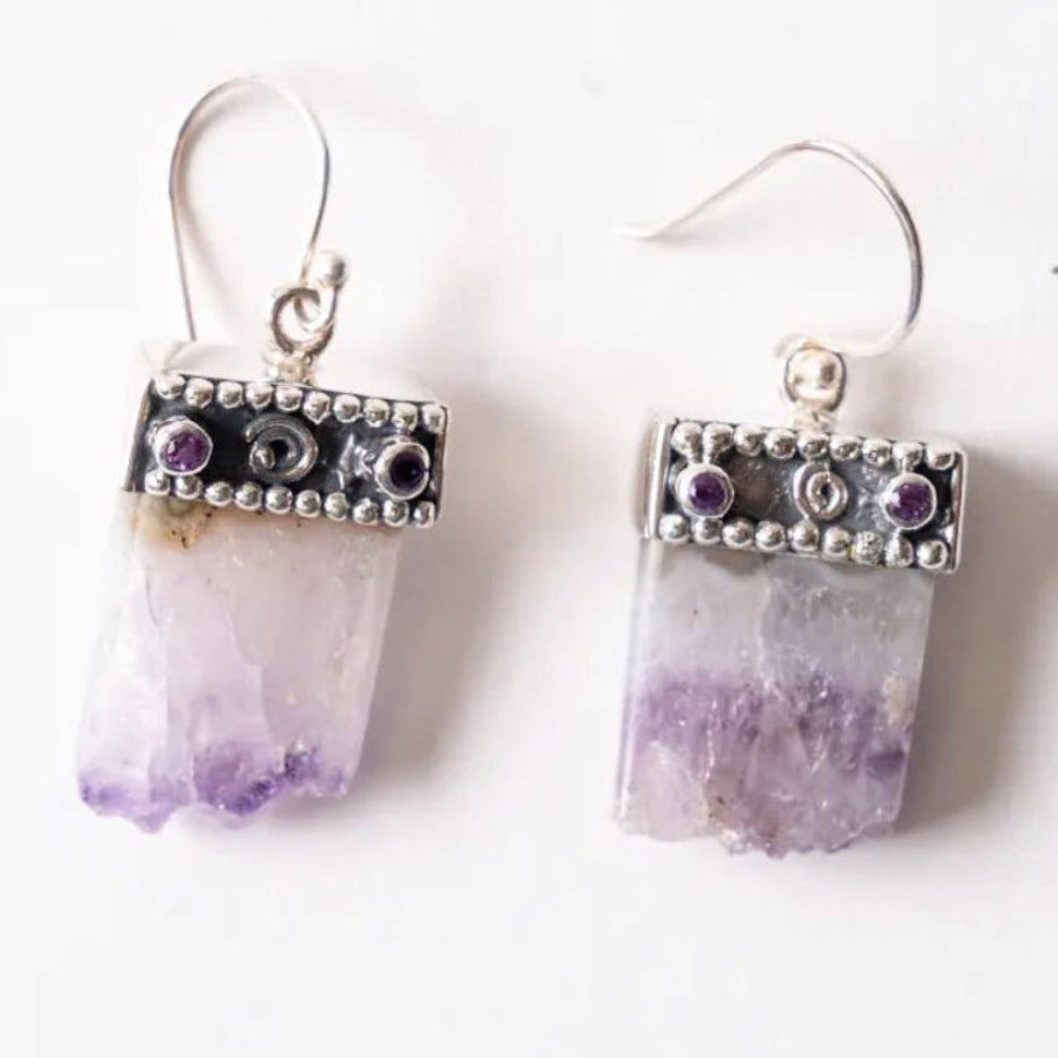 Amethyst Earrings Slice Sterling Silver
