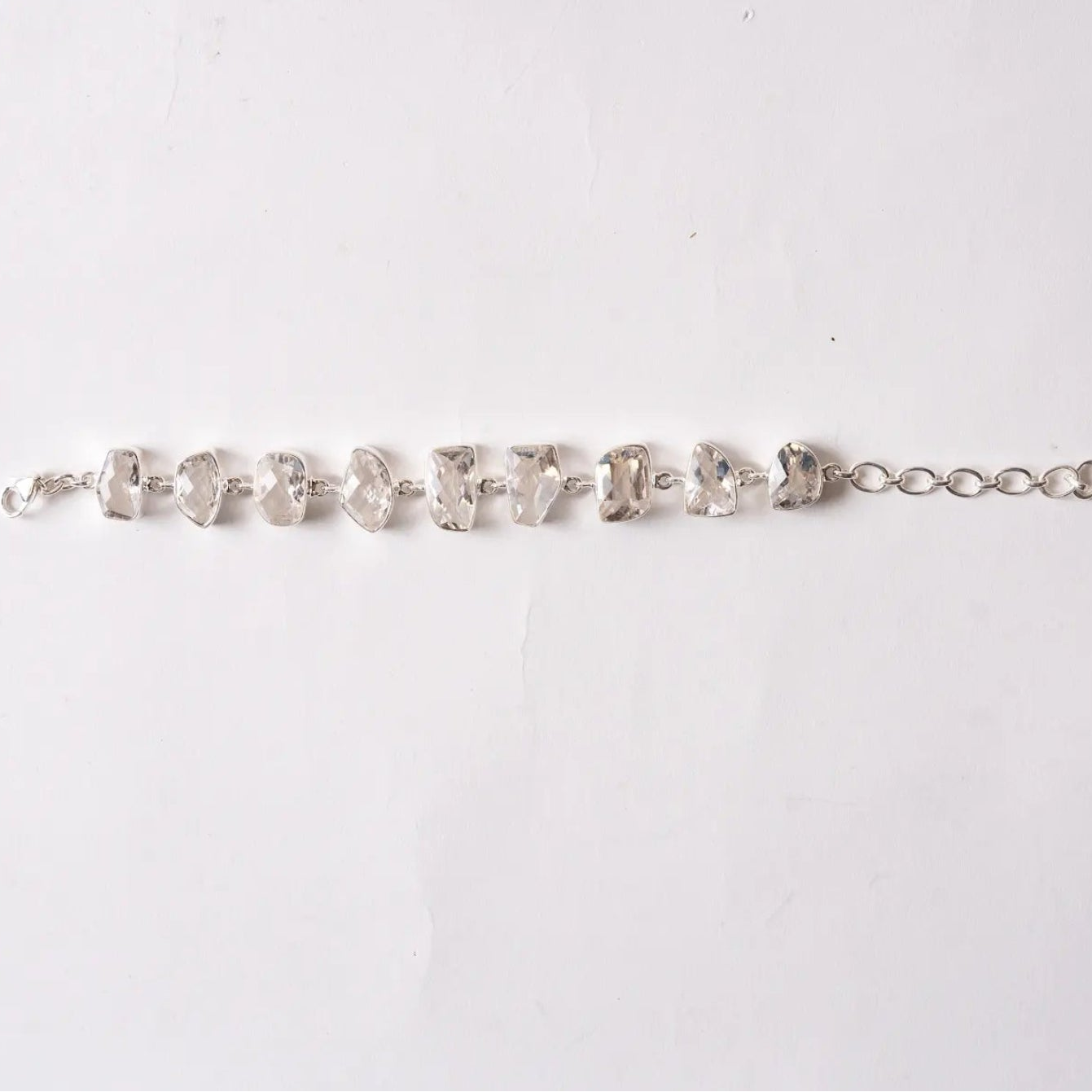 Herkimer Diamond Bracelet Sterling Silver 9-stone on Pink 