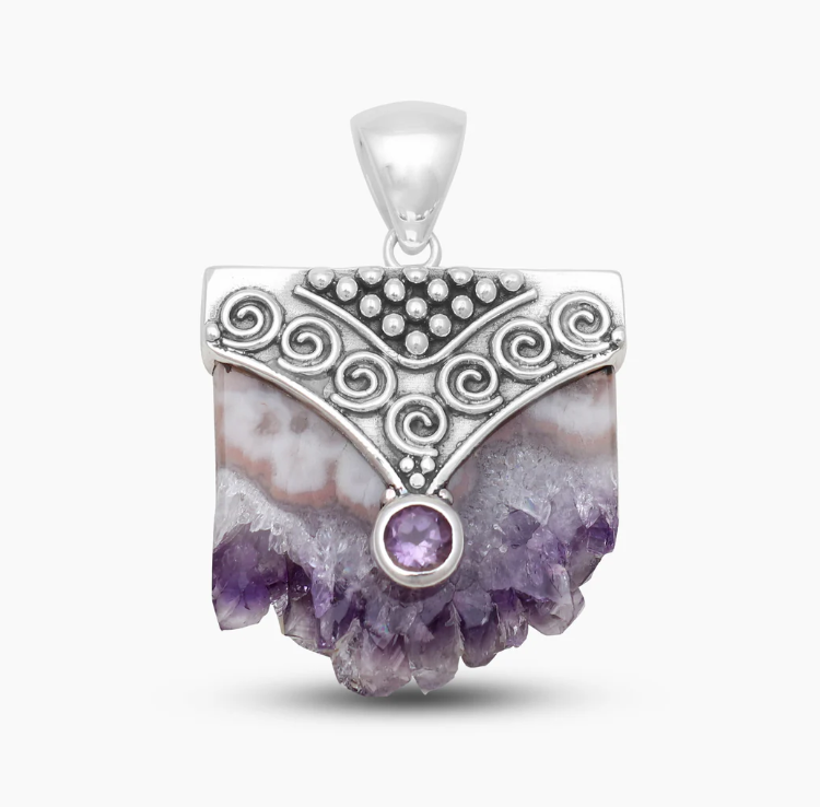 Amethyst Slice Pendant Sterling Silver Ornamental Mount