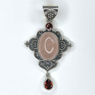 Rose Quartz and Garnet Pendant Ornamental Sterling Silver
