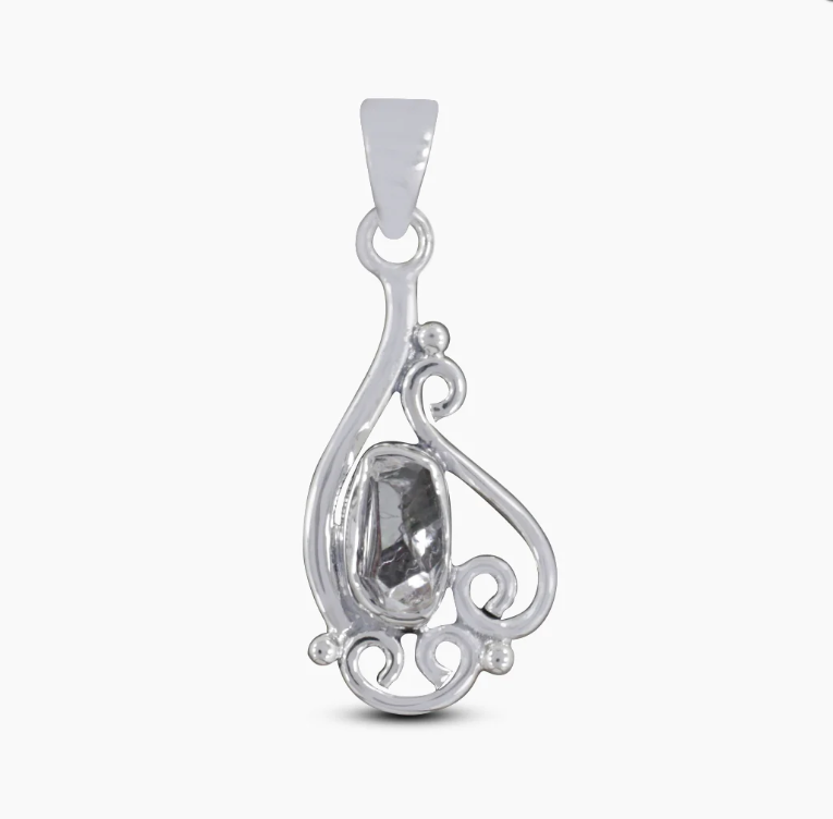 Herkimer Diamond Pendant Swirl Design Sterling Silver