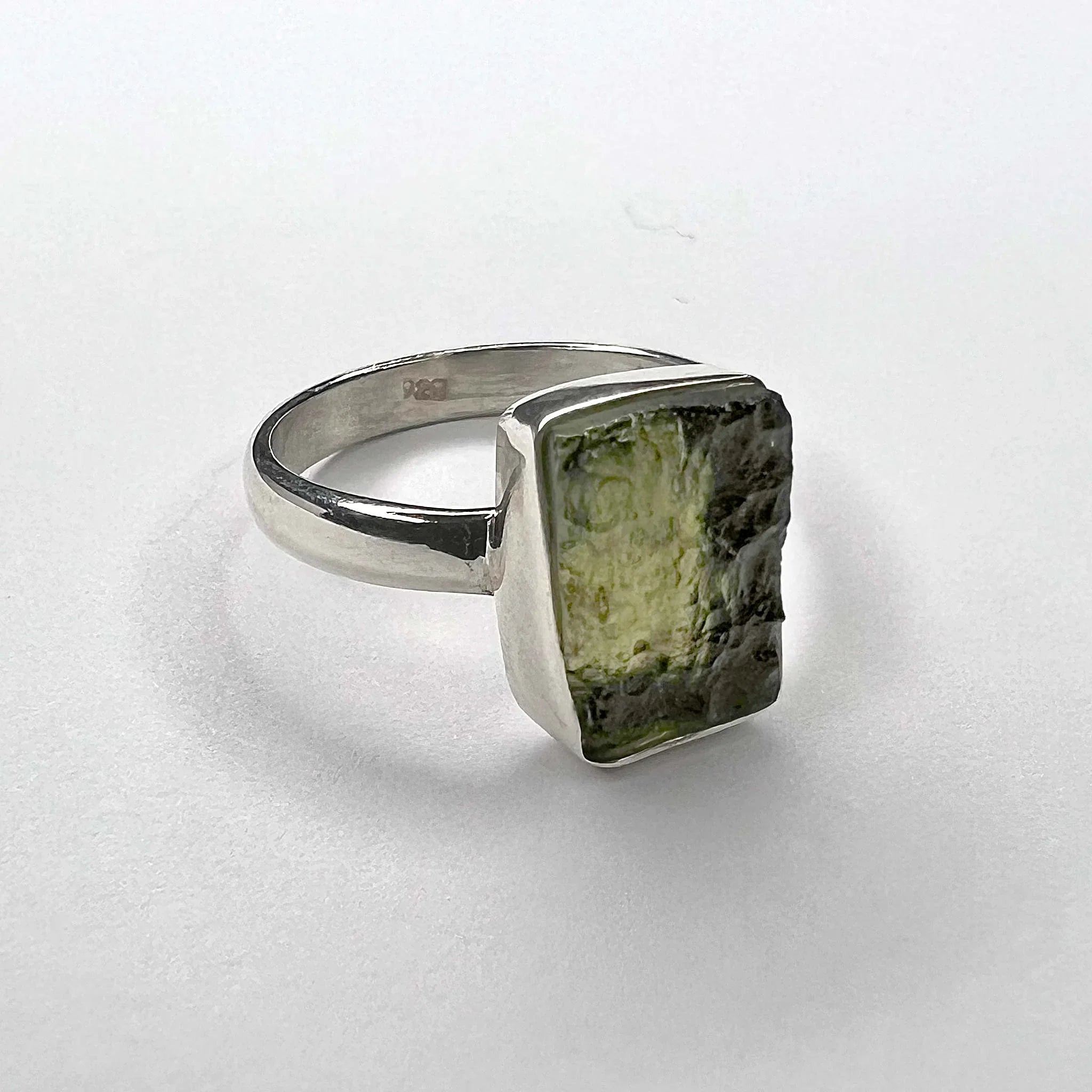 Natural Moldavite Ring angle view