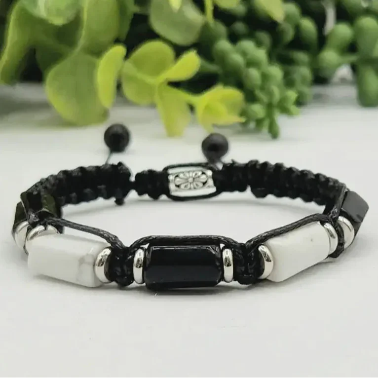 Black Tourmaline and Howlite Calm and Protected Adjustable Bracelet