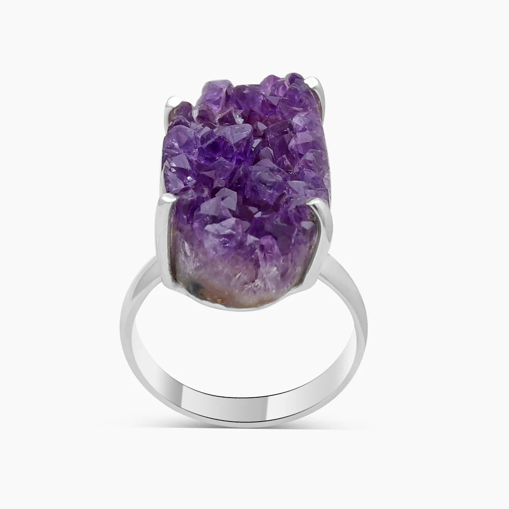 Amethyst Ring Druzy Sterling Silver Prong