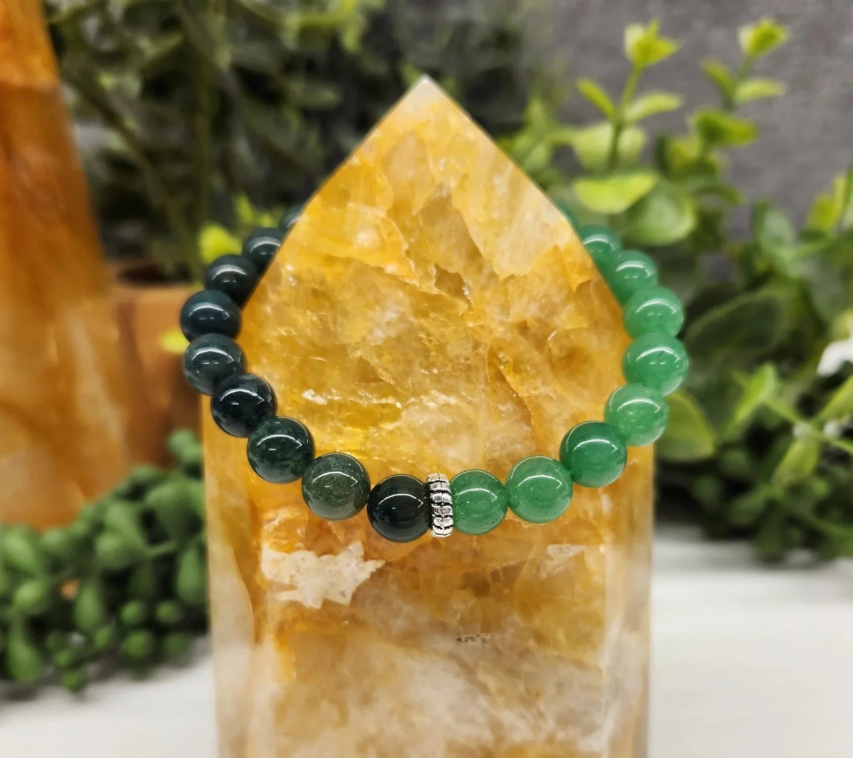 Abundance Bracelet with Jade and Moss Agate on Citrine 