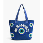 No Bad Vibes Evil Eye Blue Tote Bag in Jute