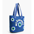 No Bad Vibes Evil Eye Blue Tote Bag in Jute Side View