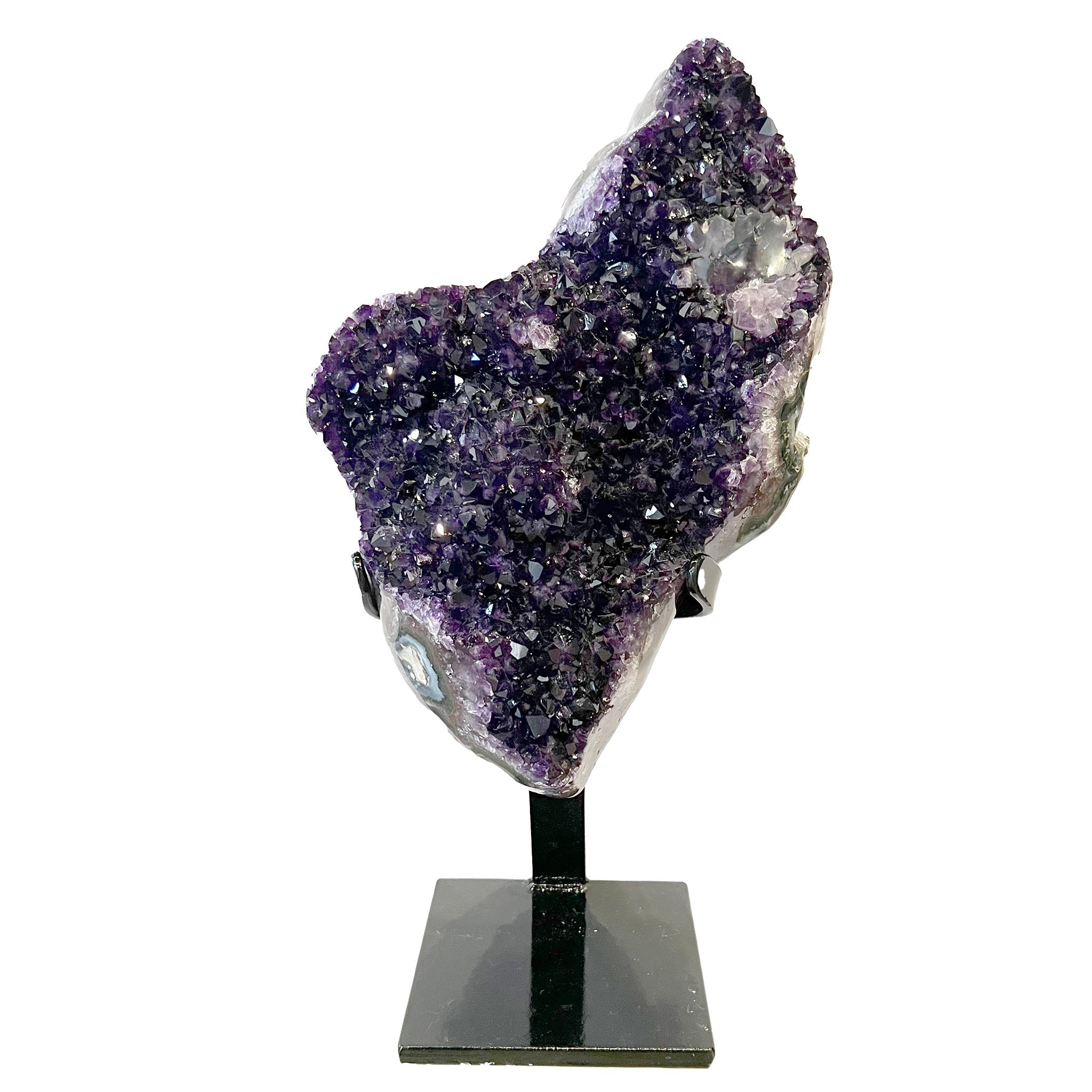 High Grade Amethyst Cluster  on Custom Black metal Stand