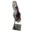 High Grade Amethyst Cluster  on Custom Black metal Stand Side View