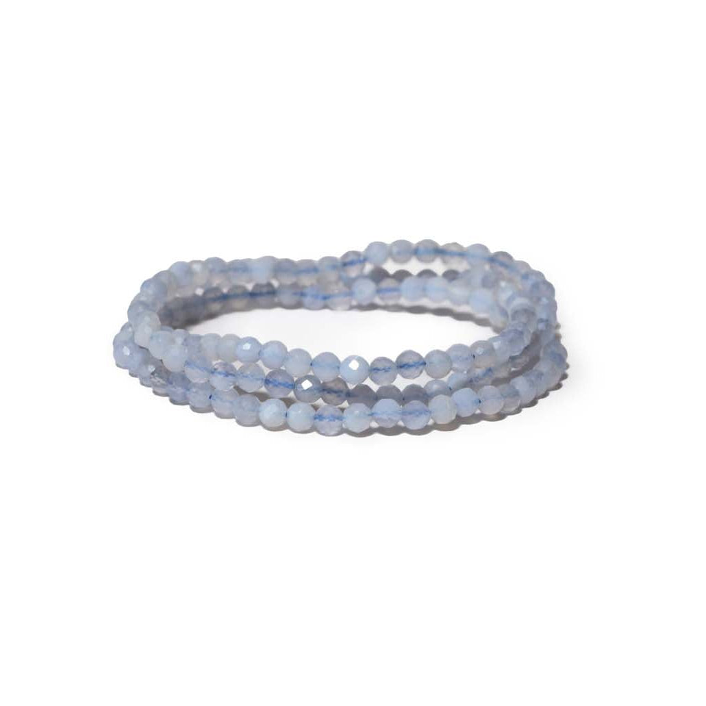Blue Agate Lace Faceted 4mm Bead Stretch Bracelet trio